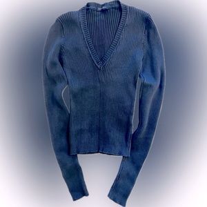 Brandy Melville Navy Ribbed V-neck Sweater